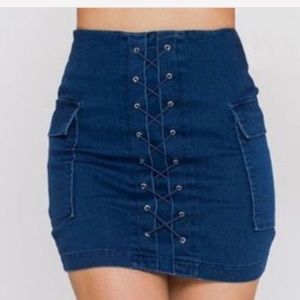 Francine high waisted denim lace up skirt